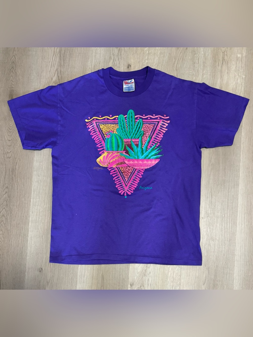 Vintage Hanes 92’ Bright Purple Cactus Graphic Tee